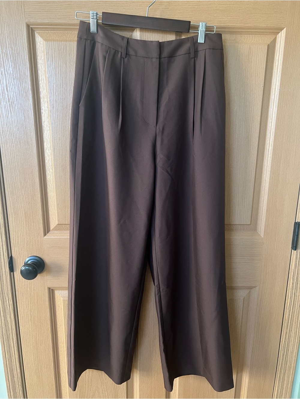 NWT Commense Wide Leg Pleated Dress Pants in Brown, Size Large